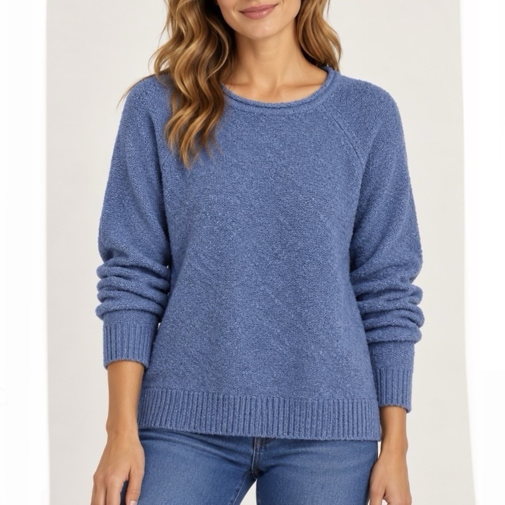 LL Bean Blue Midweight Cotton Slub Rollneck Pullover Sweater Size XL